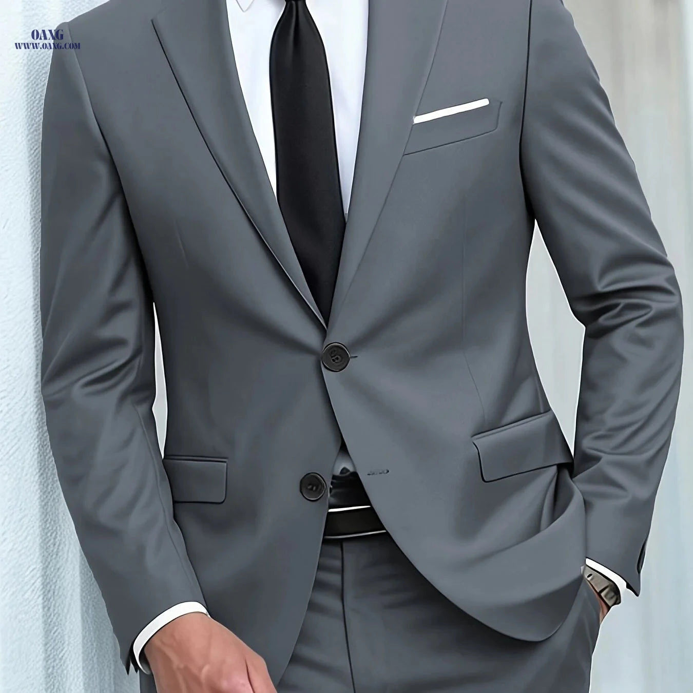Men’s Slim Fit Two-Piece Suit Set - Perfect for Weddings & Events   OAXG Midnight Black / FR S