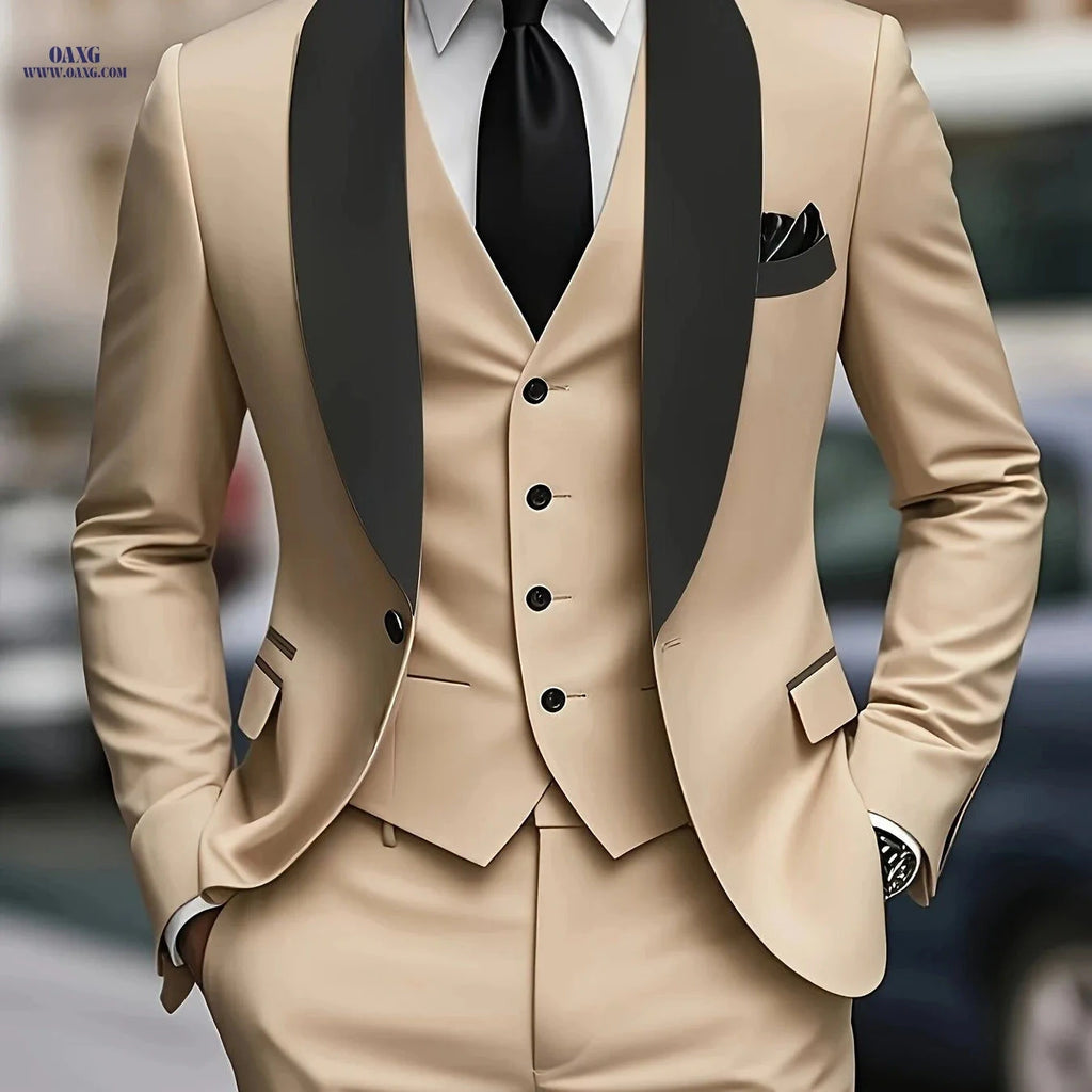 Men's Slim Fit Wedding Suit Set - Elegant All-Season Attire   OAXG 