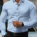 Men's Slim Fit White Dress Shirt - Unique Button Details, All-Season   OAXG Sky Blue / FR S