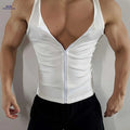 Men's Slim Fit Zip-Up Tank Top - Casual Solid White, All-Season   OAXG White / S
