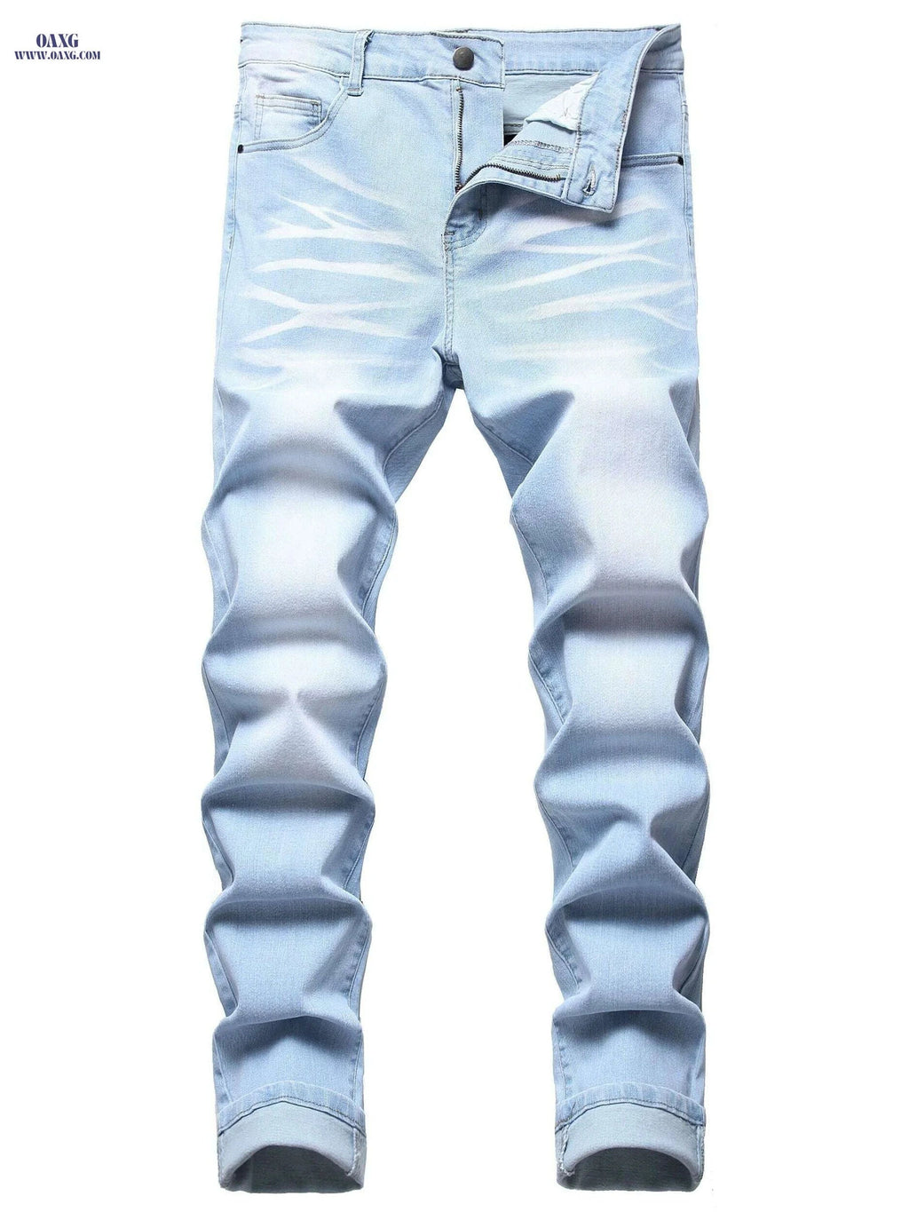 Men's Slim Stretch Jeans - Casual Mid Waist for All-Season Wear   OAXG Light Blue / 28