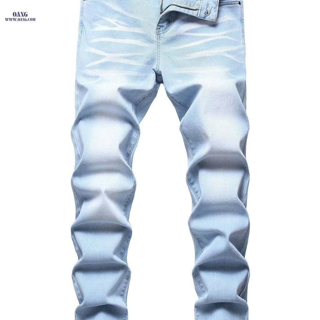 Men's Slim Stretch Jeans - Casual Mid Waist for All-Season Wear   OAXG Light Blue / 28