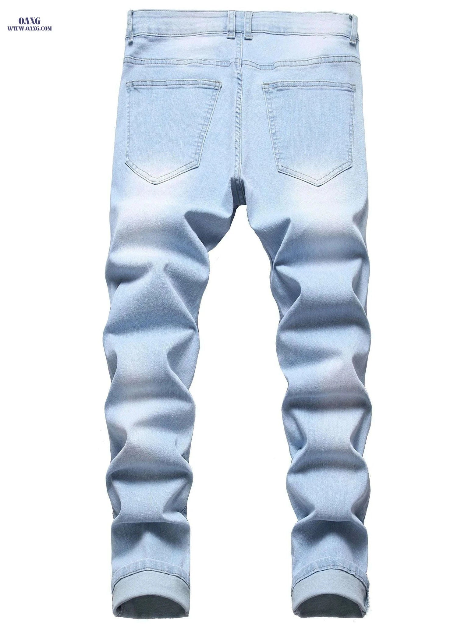 Men's Slim Stretch Jeans - Casual Mid Waist for All-Season Wear   OAXG Light Blue / 28