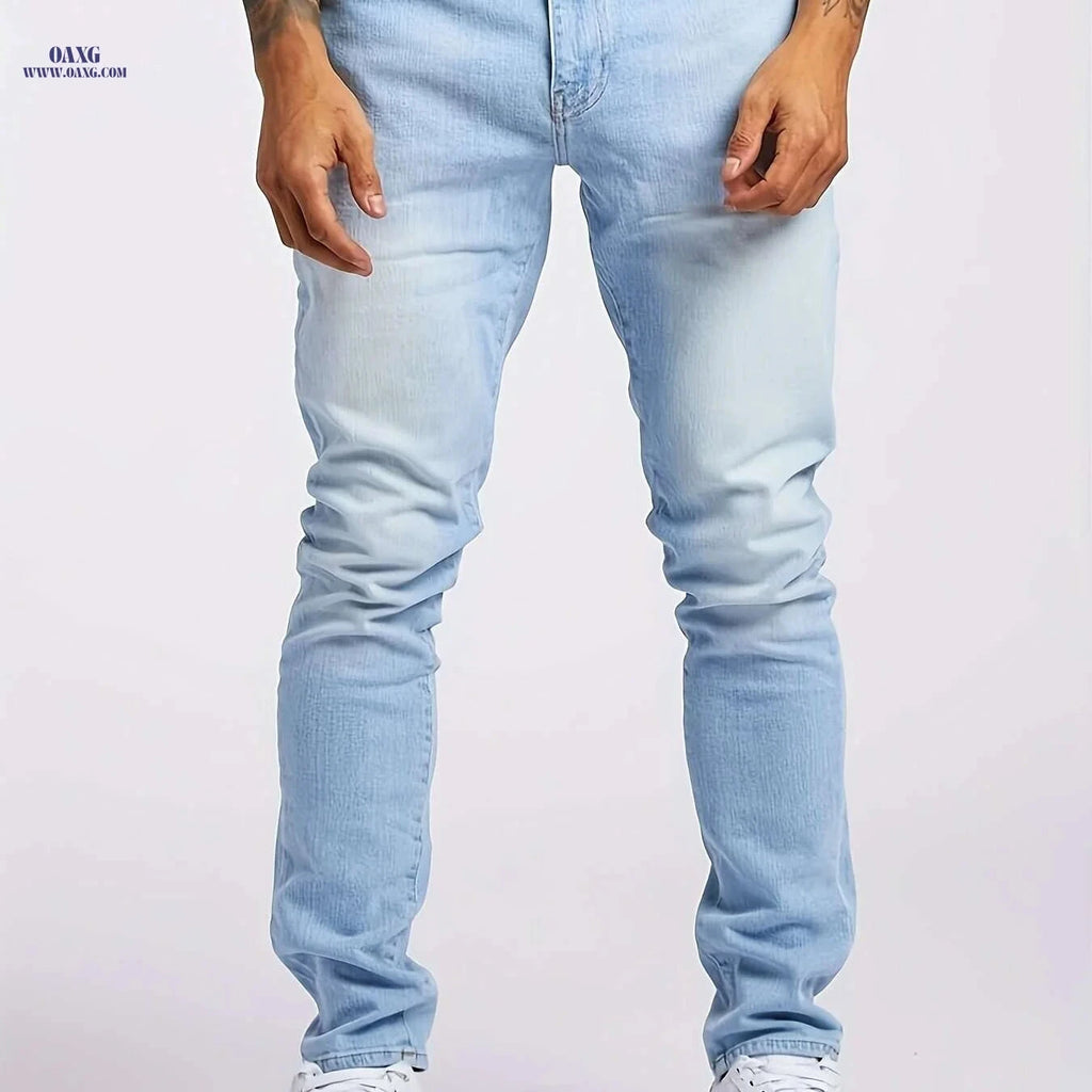 Men's Slim Stretch Jeans - Light Blue All-Season Casual Trousers   OAXG Light Blue / S
