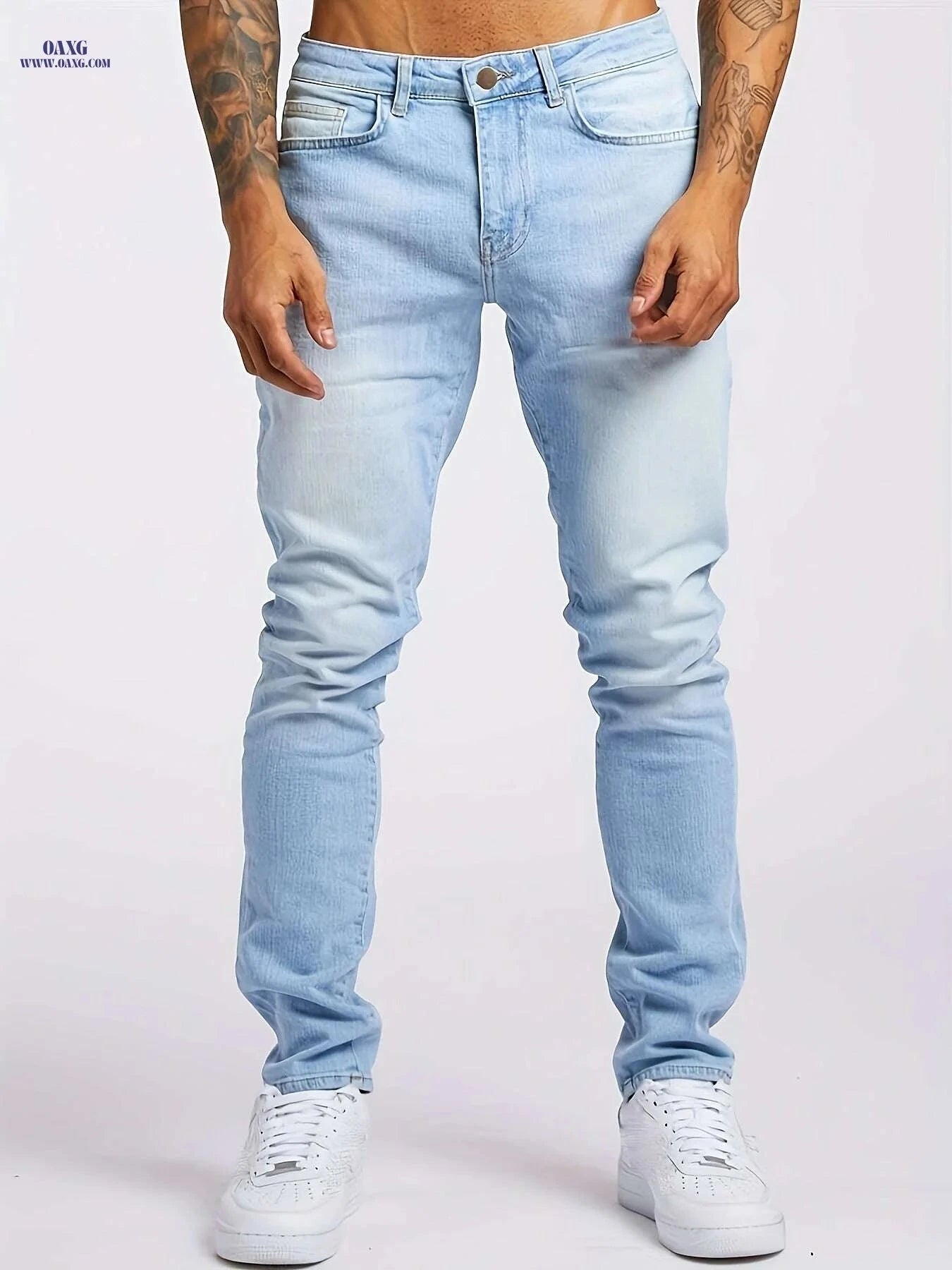 Men's Slim Stretch Jeans - Light Blue All-Season Casual Trousers   OAXG Light Blue / S