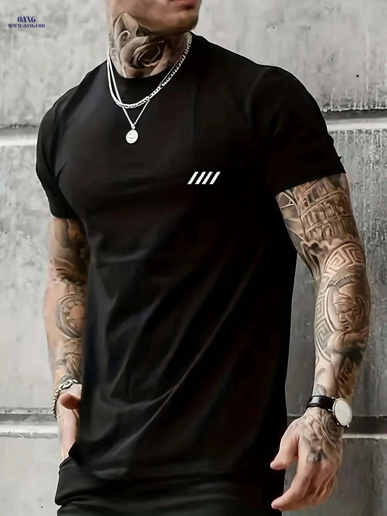 Men's Solid Black Short Sleeve T-Shirt - Crew Neck Casual Basic   OAXG 