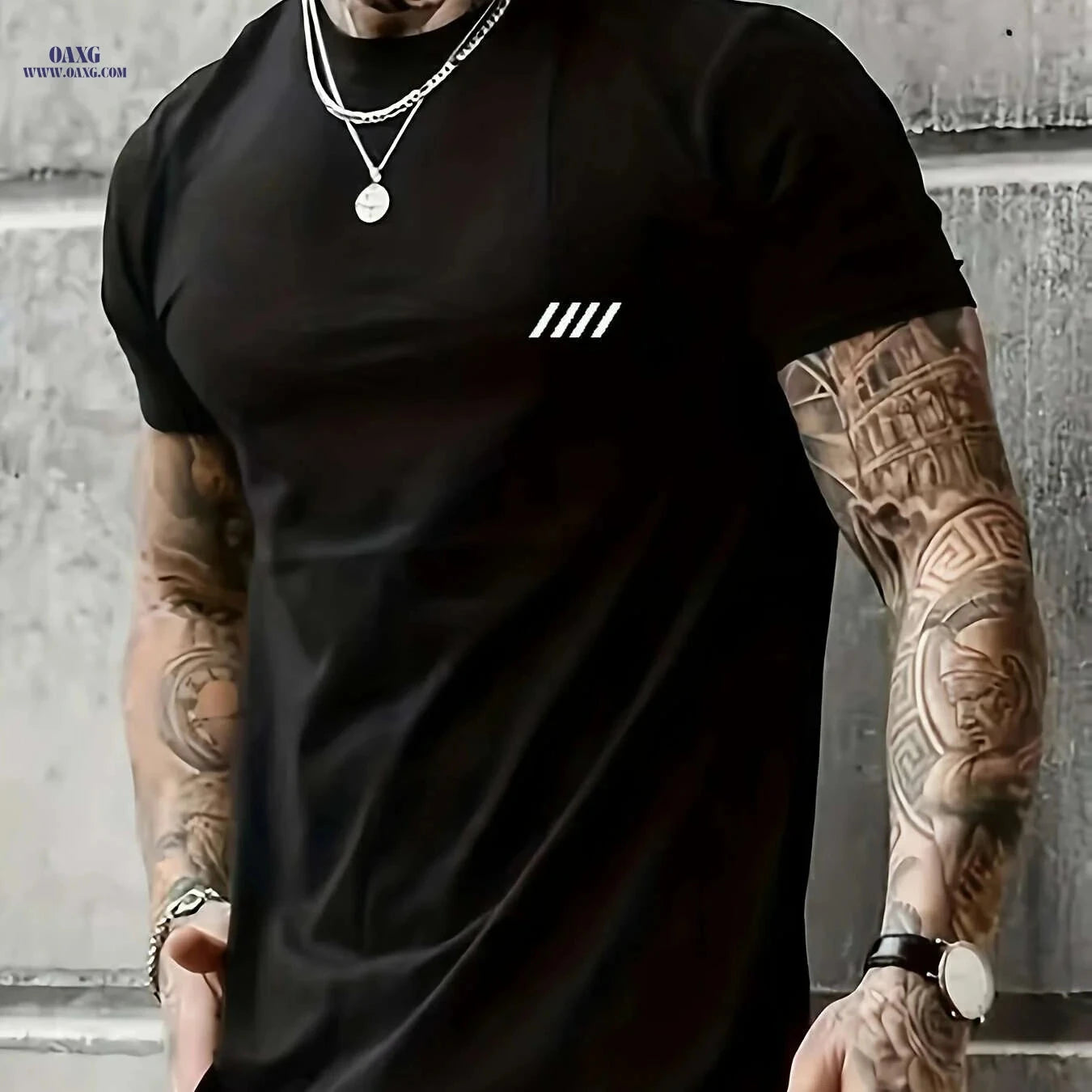 Men's Solid Black Short Sleeve T-Shirt - Crew Neck Casual Basic   OAXG Grey / XS