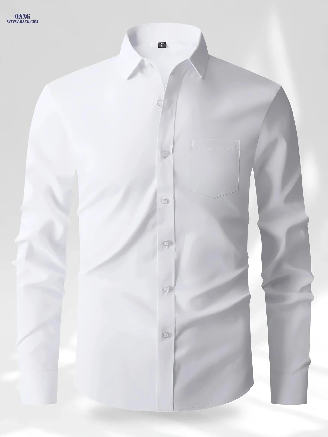 Men's Solid Color Business Long-Sleeve Shirt - Versatile Casual Style   OAXG 