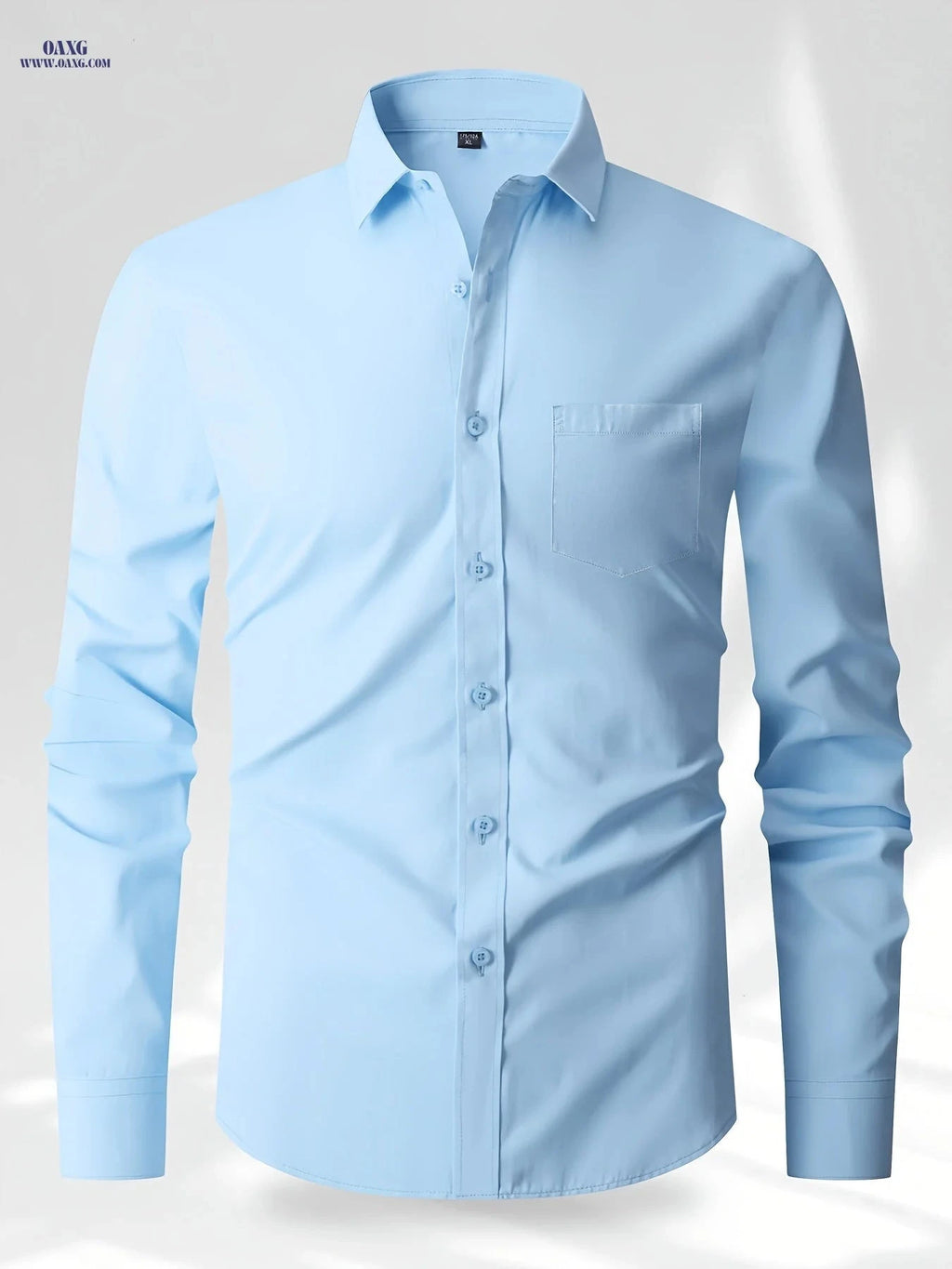 Men's Solid Color Business Long-Sleeve Shirt - Versatile Casual Style   OAXG 