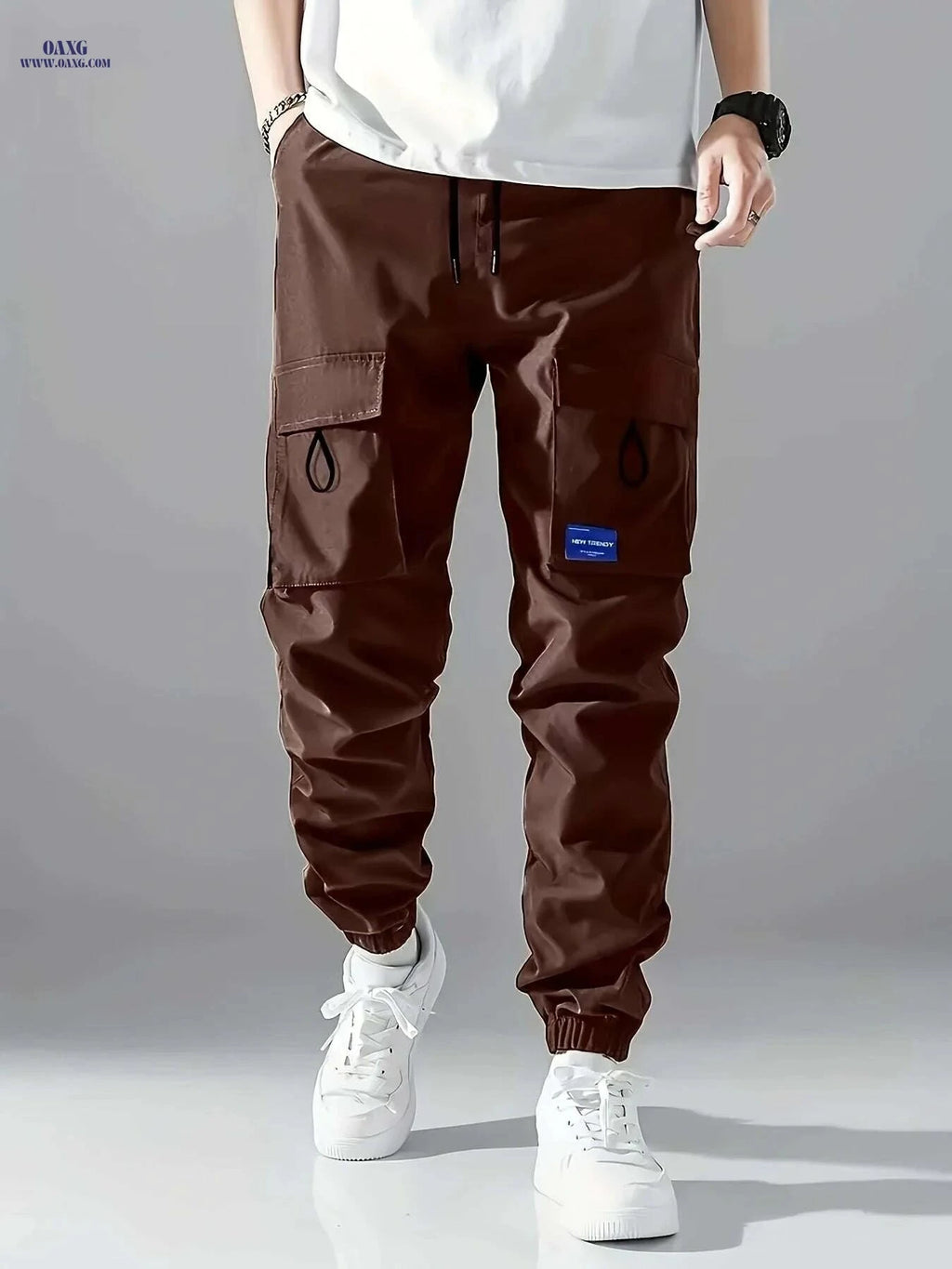 Men's Solid Color Cargo Pants with Pockets - All-Season Comfort   OAXG Black / S