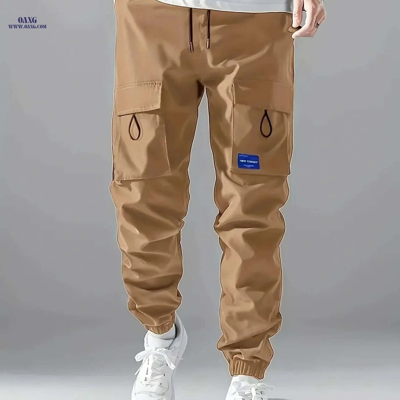 Men's Solid Color Cargo Pants with Pockets - All-Season Comfort   OAXG Black / S