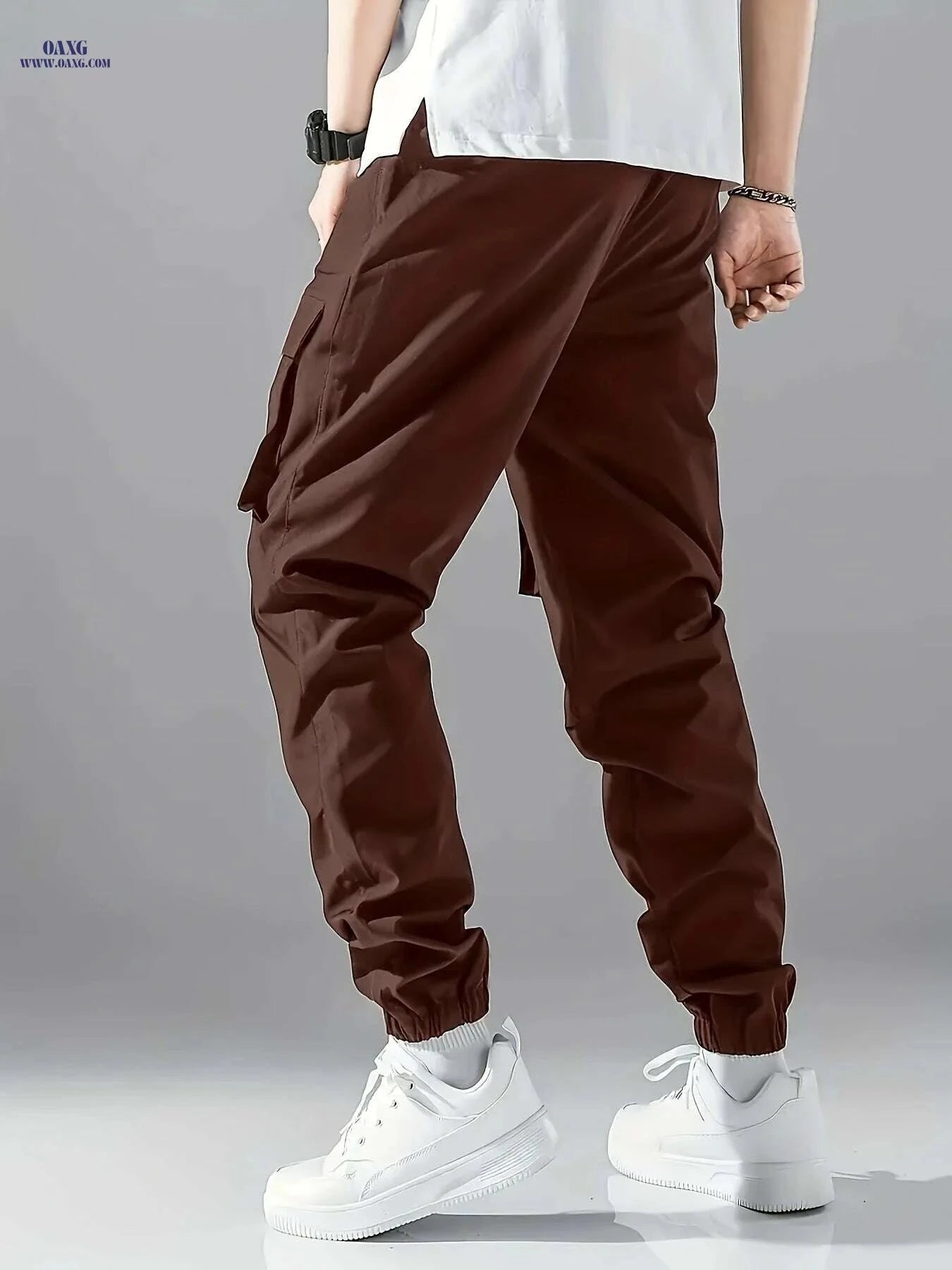 Men's Solid Color Cargo Pants with Pockets - All-Season Comfort   OAXG 