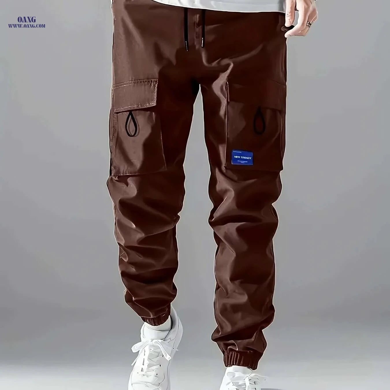 Men's Solid Color Cargo Pants with Pockets - All-Season Comfort   OAXG 