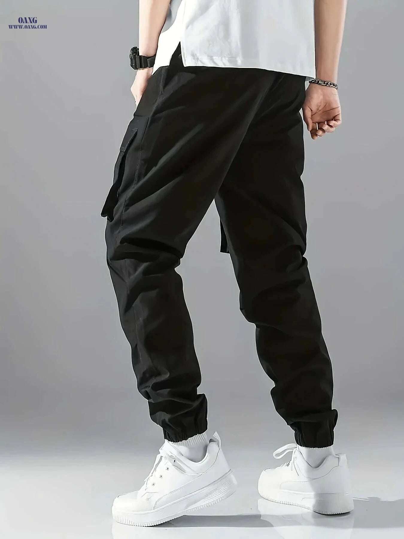 Men's Solid Color Cargo Pants with Pockets - All-Season Comfort   OAXG 