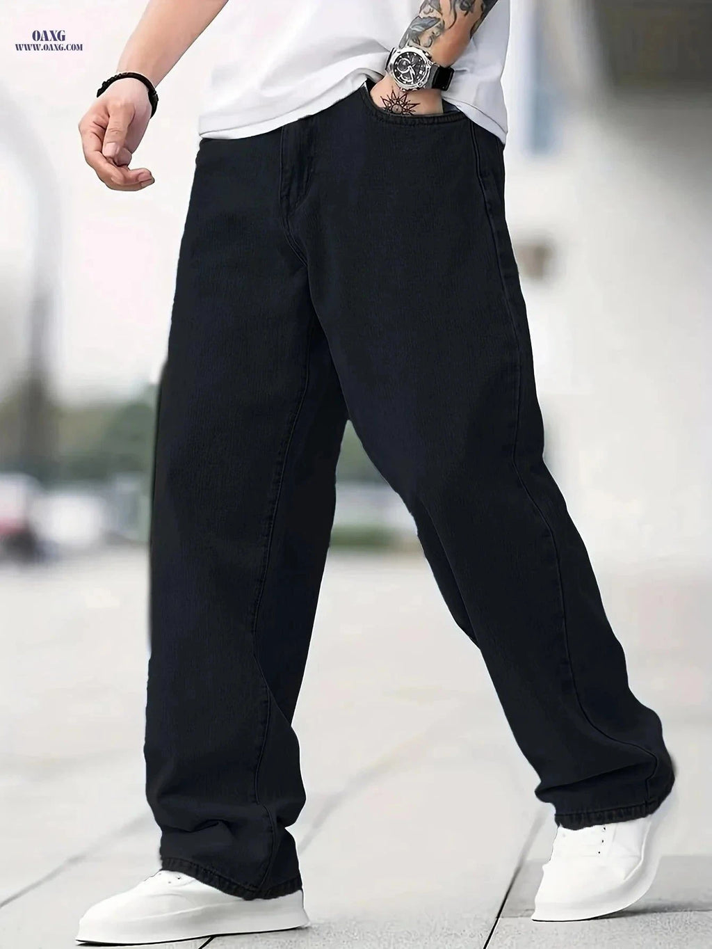 Men's Solid Color Casual Jeans - Extra Long, Straight Leg Style   OAXG Light Blue / FR S