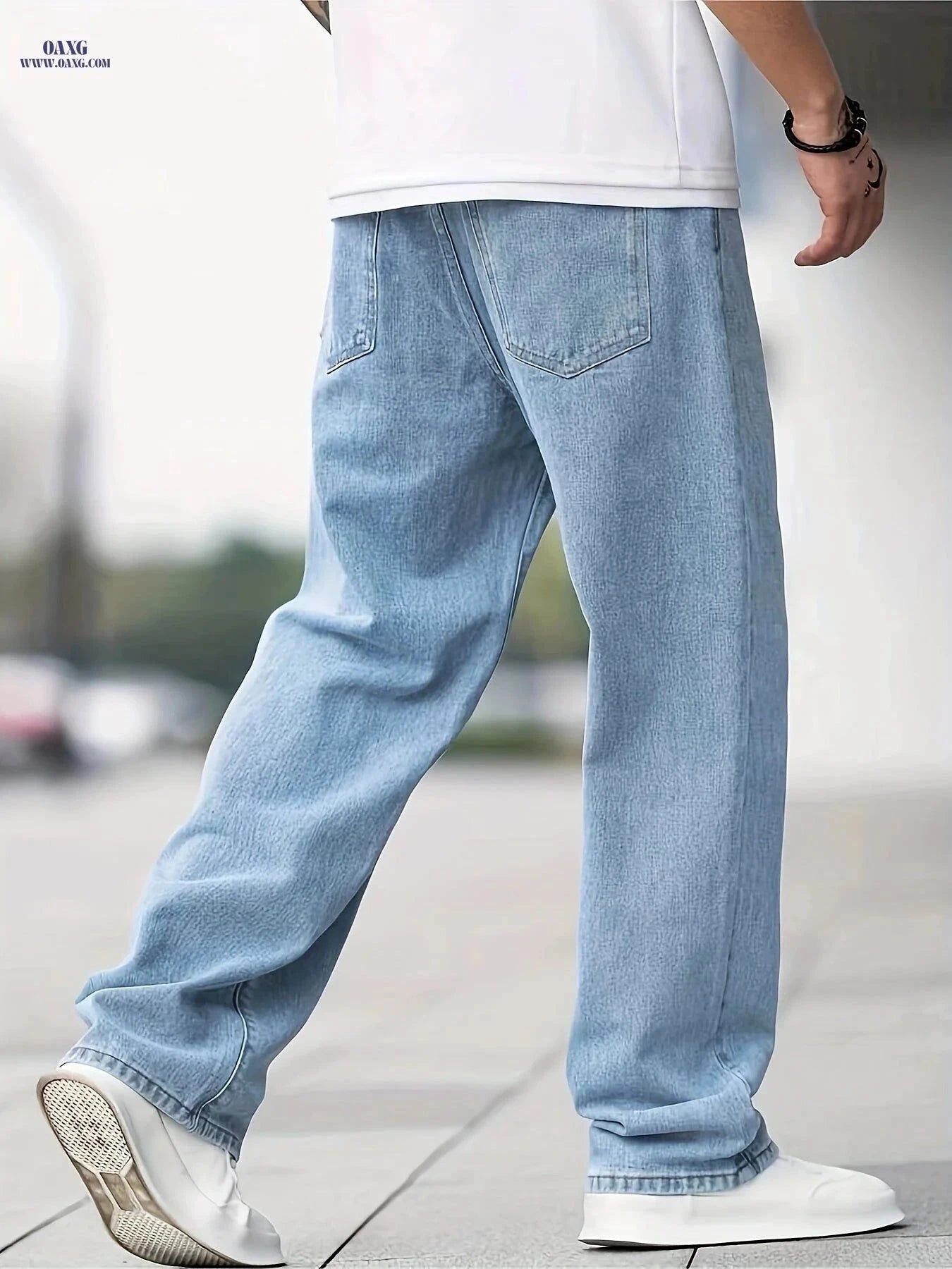 Men's Solid Color Casual Jeans - Extra Long, Straight Leg Style   OAXG Light Blue / FR S