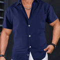 Men's Solid Color Casual Shirt - Short Sleeve Lapel Tops for Summer   OAXG 