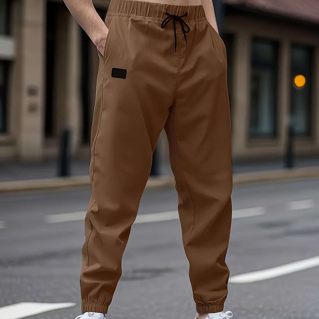 Men's Solid Color Drawstring Cargo Pants - Perfect for Spring & Autumn   OAXG 