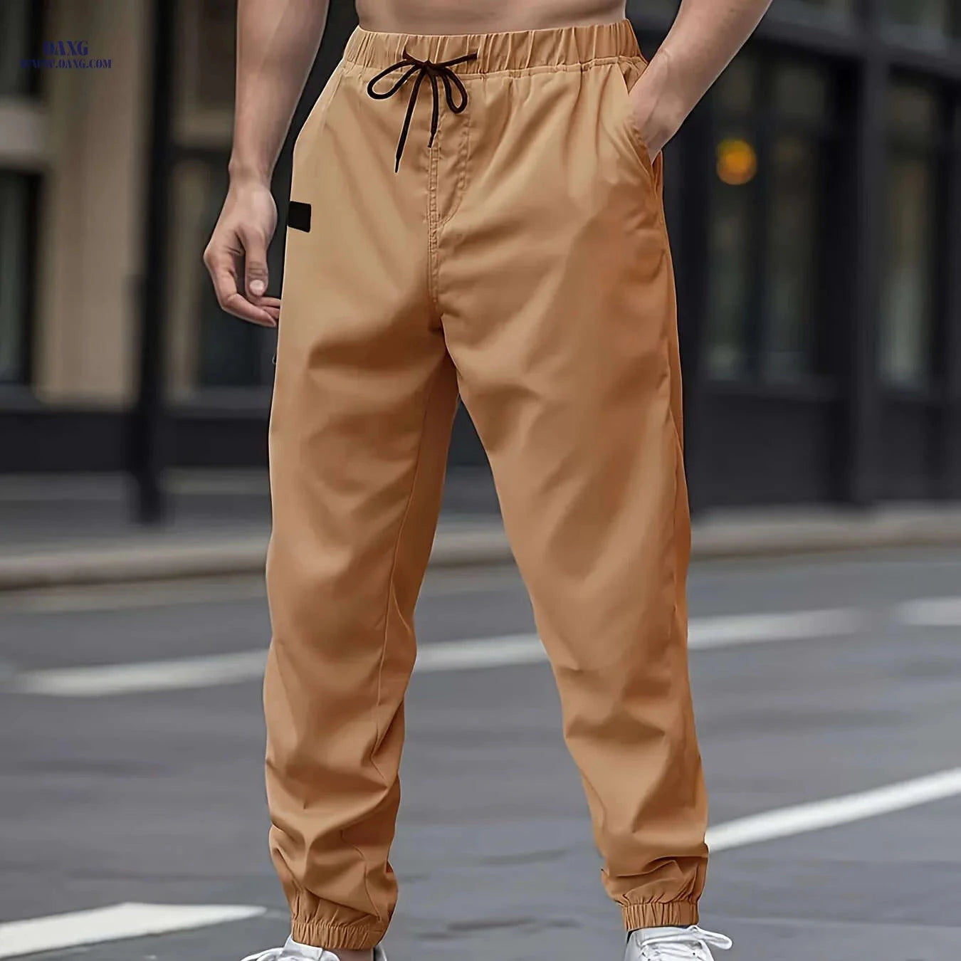 Men's Solid Color Drawstring Cargo Pants - Perfect for Spring & Autumn   OAXG 