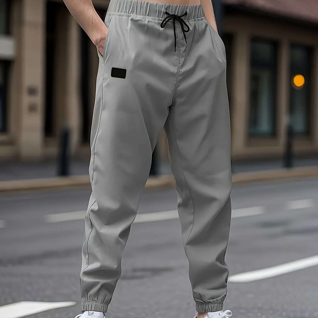 Men's Solid Color Drawstring Cargo Pants - Perfect for Spring & Autumn   OAXG 
