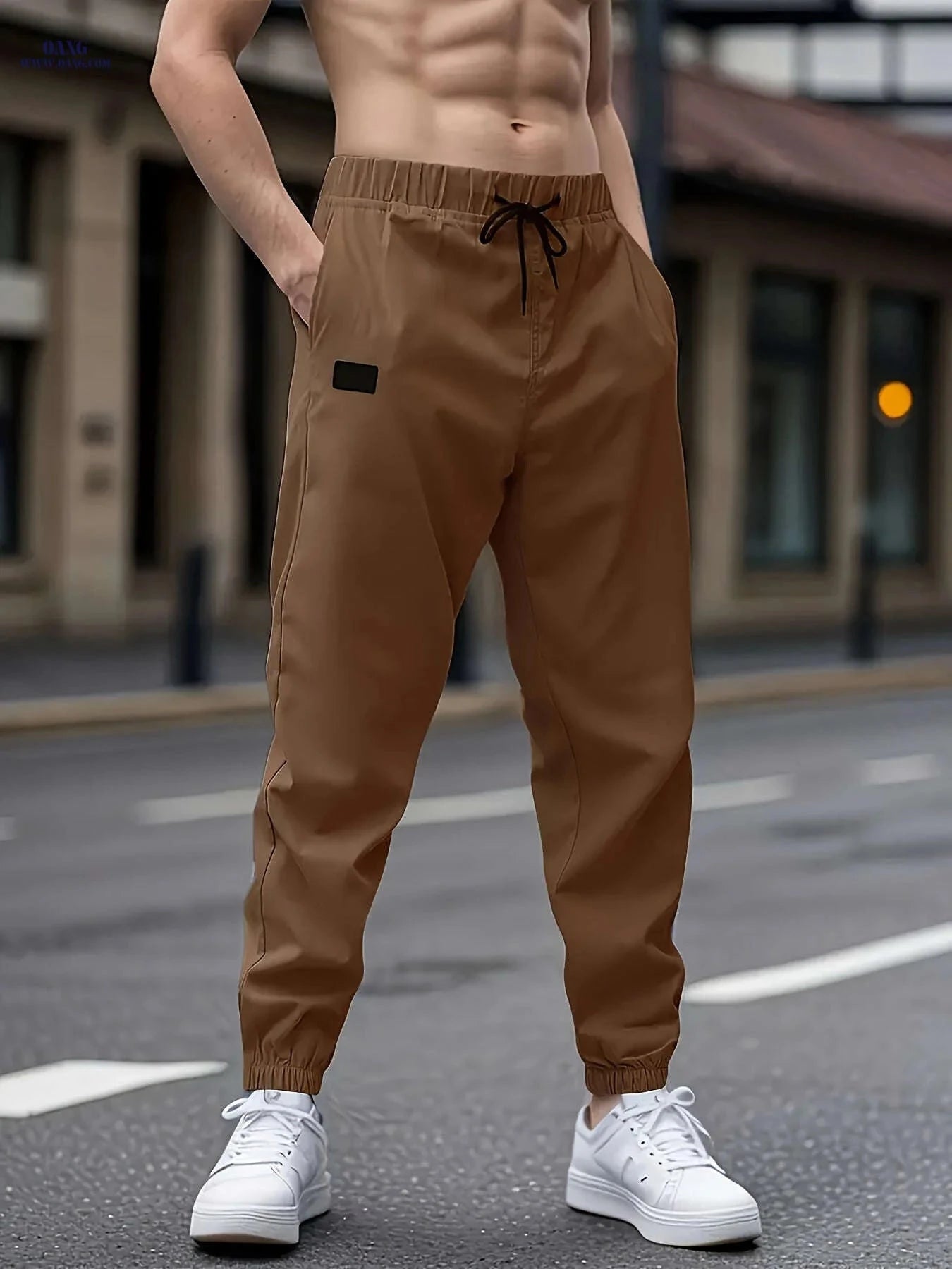 Men's Solid Color Drawstring Cargo Pants - Perfect for Spring & Autumn   OAXG Black / FR S