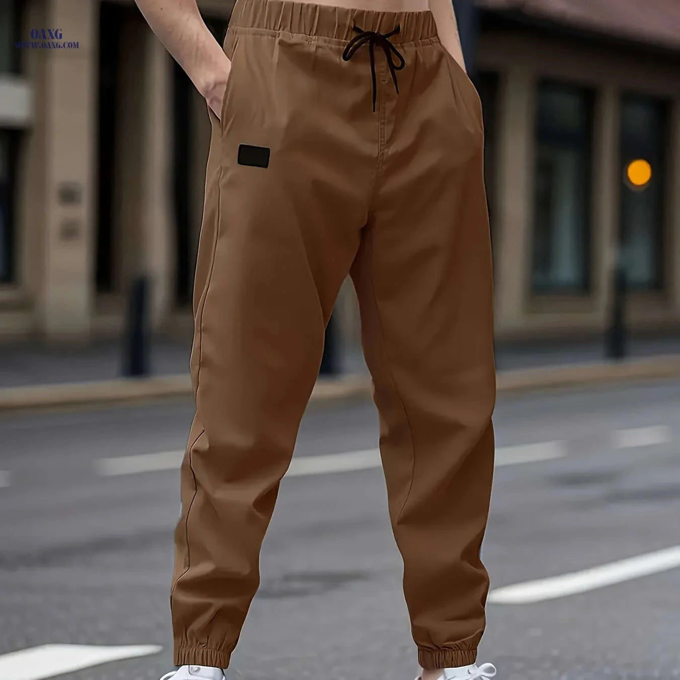 Men's Solid Color Drawstring Cargo Pants - Perfect for Spring & Autumn   OAXG Black / FR S