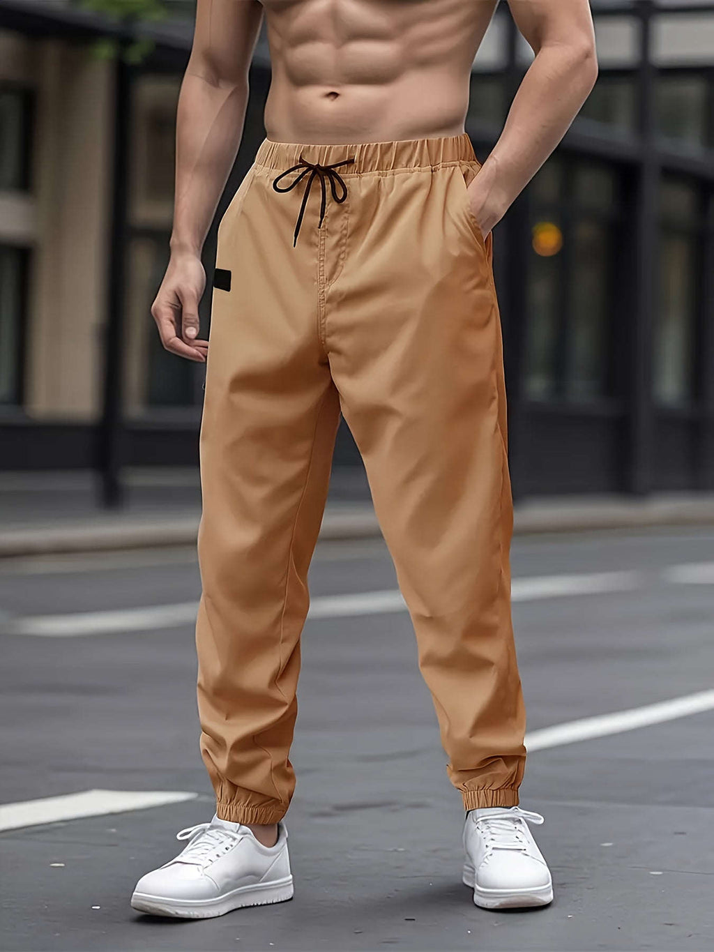 Men's Solid Color Drawstring Cargo Pants - Perfect for Spring & Autumn   OAXG 