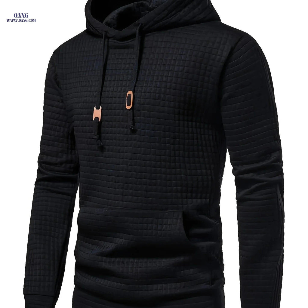 Men's Solid Color Hoodie - Casual Loose Drawstring Sweatshirt   OAXG Black / FR S