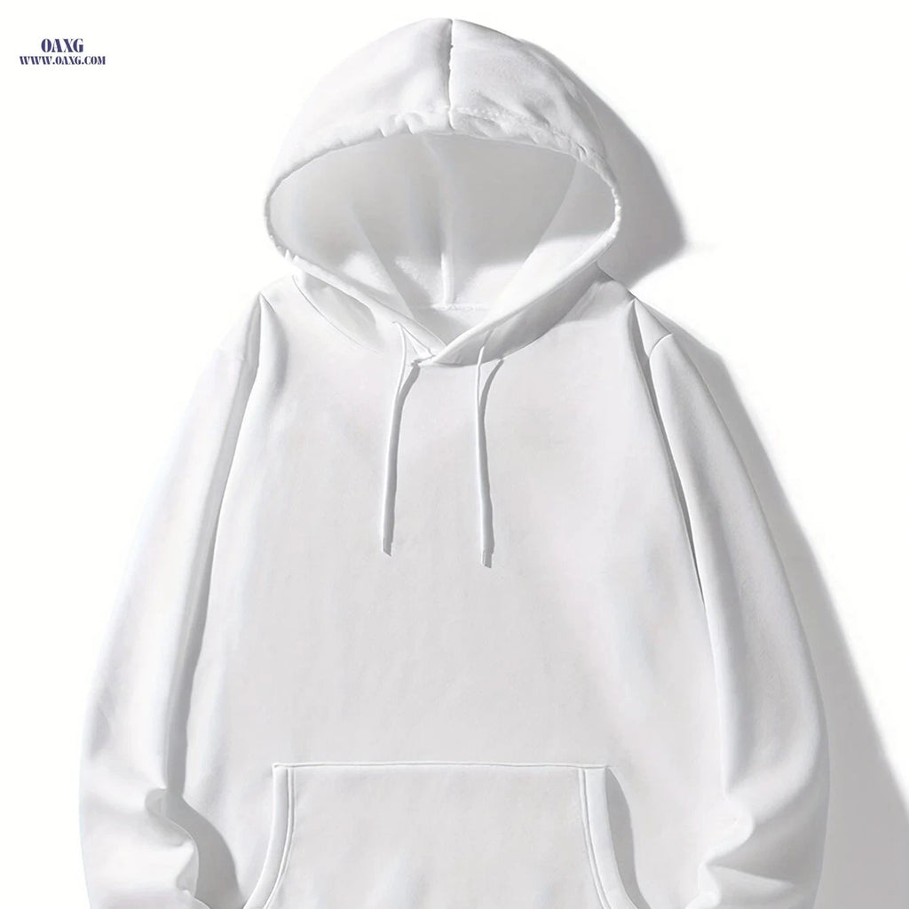Men's Solid Color Hoodie - Casual Pullover with Kangaroo Pocket   OAXG White / FR XXXL