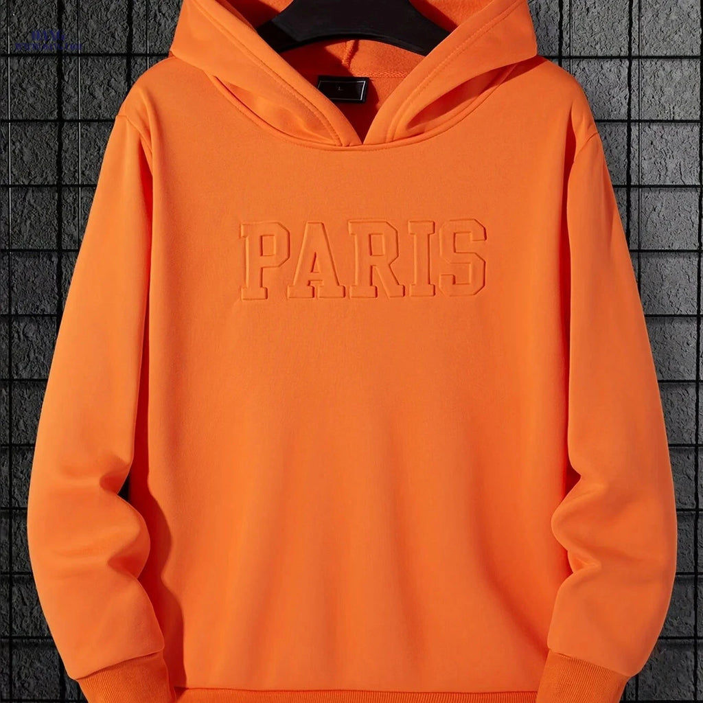 Men's Solid Color Hoodie - Stylish Letter Print, Perfect for Fall   OAXG 