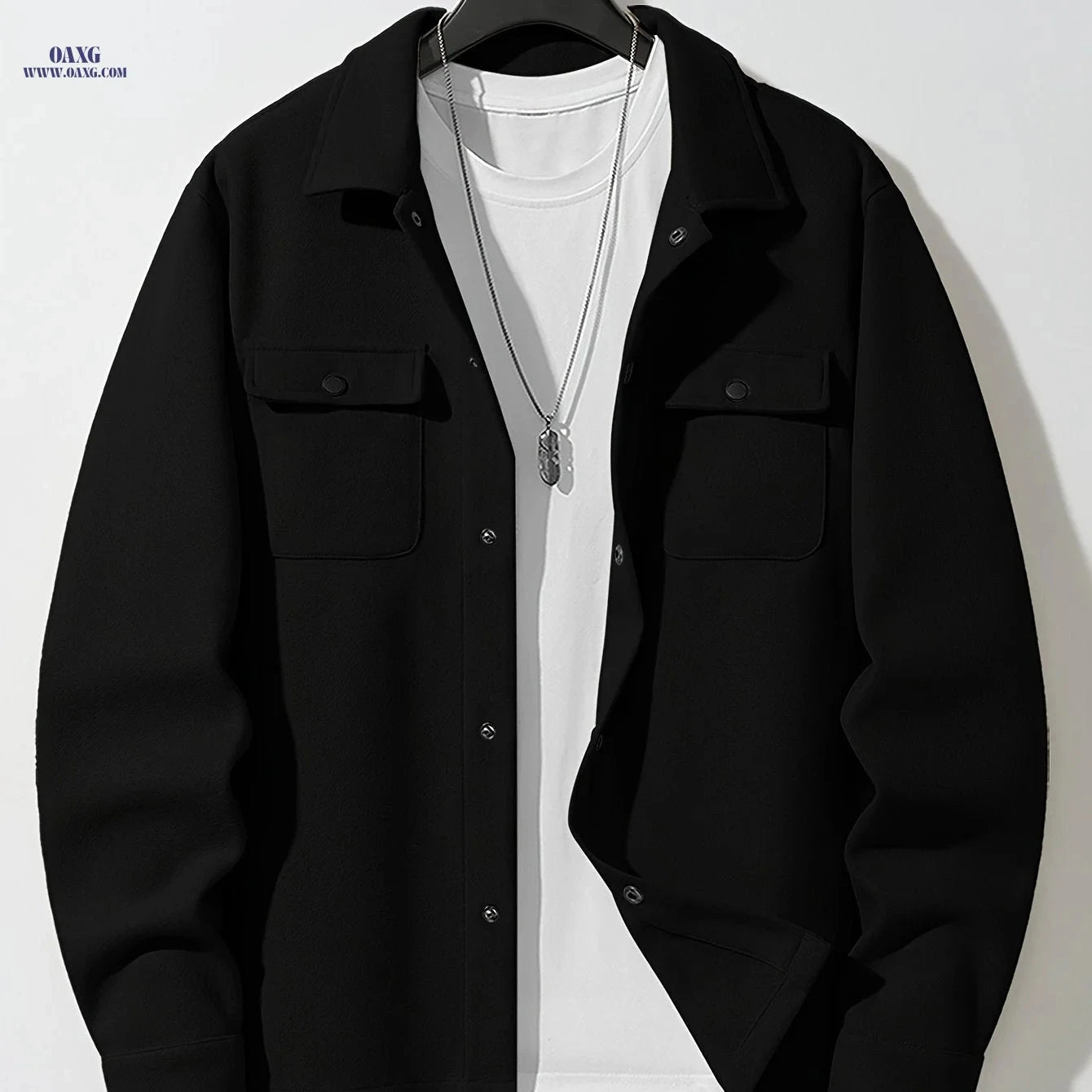 Men's Solid Color Jacket - Sporty Woolen Design for Fall/Winter   OAXG 