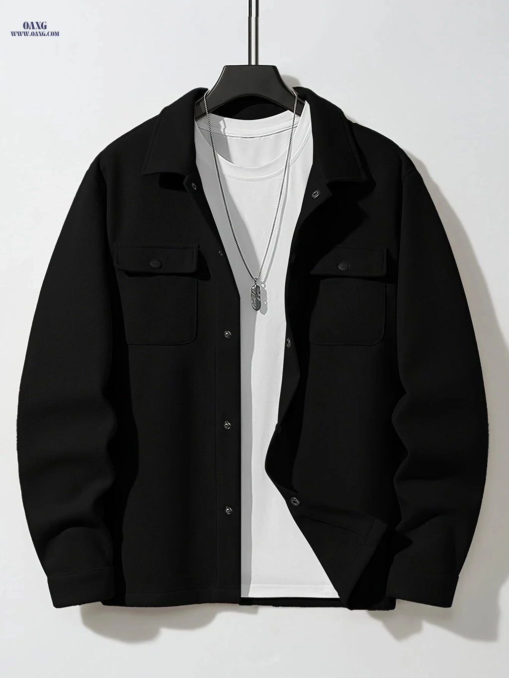 Men's Solid Color Jacket - Sporty Woolen Design for Fall/Winter   OAXG 
