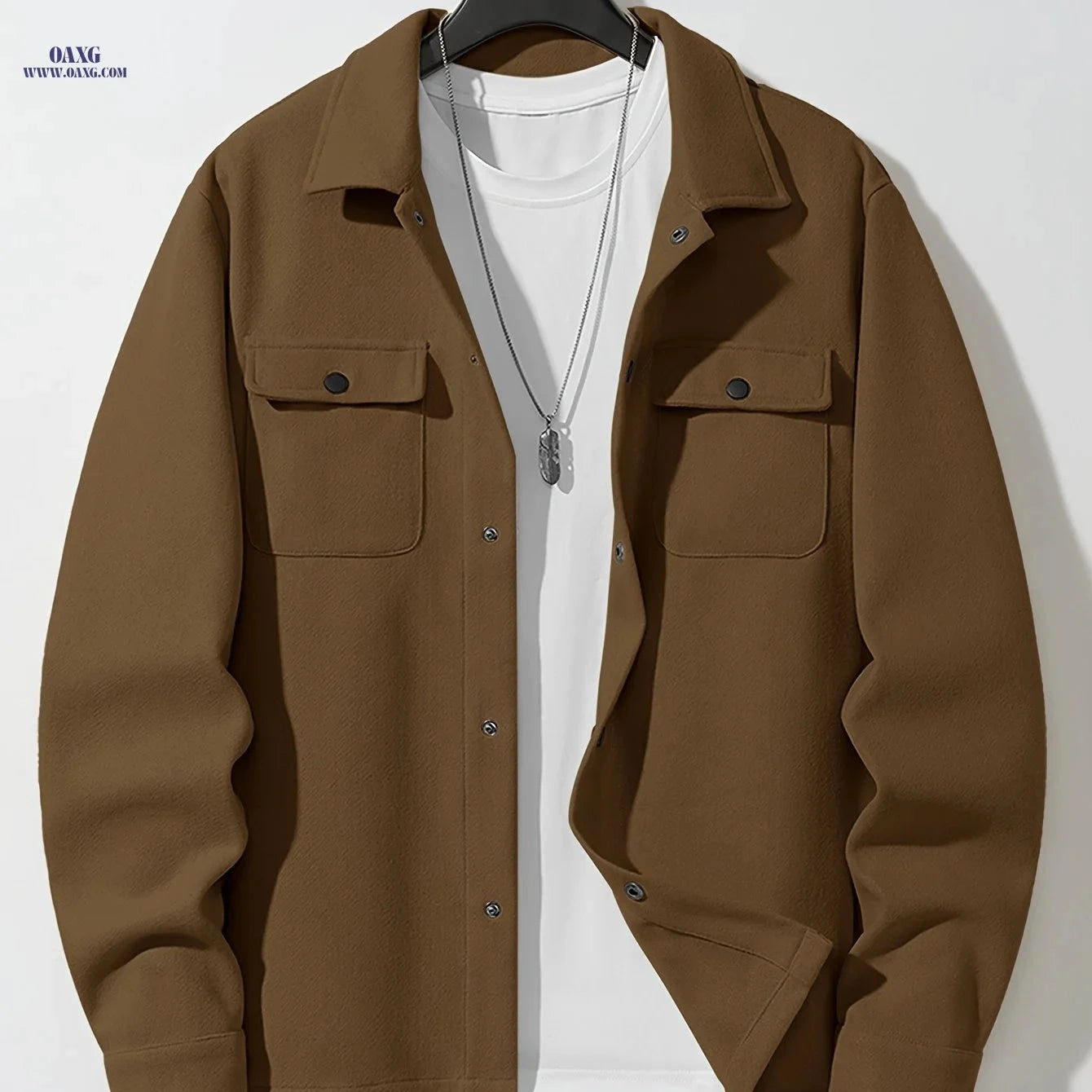Men's Solid Color Jacket - Sporty Woolen Design for Fall/Winter   OAXG 