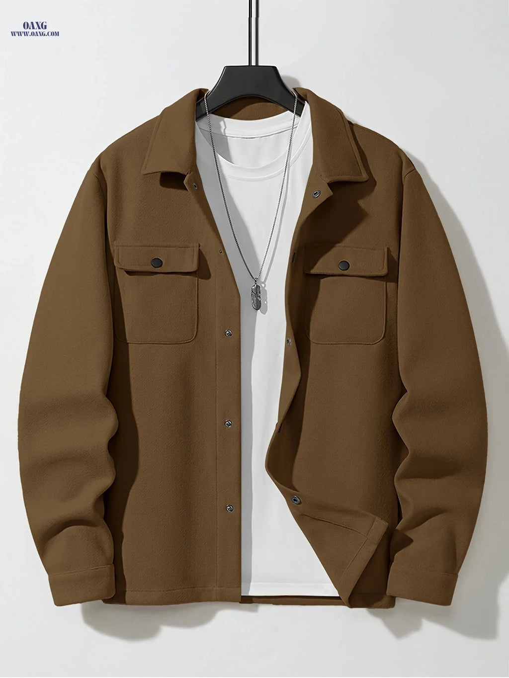 Men's Solid Color Jacket - Sporty Woolen Design for Fall/Winter   OAXG Apricot / FR XS