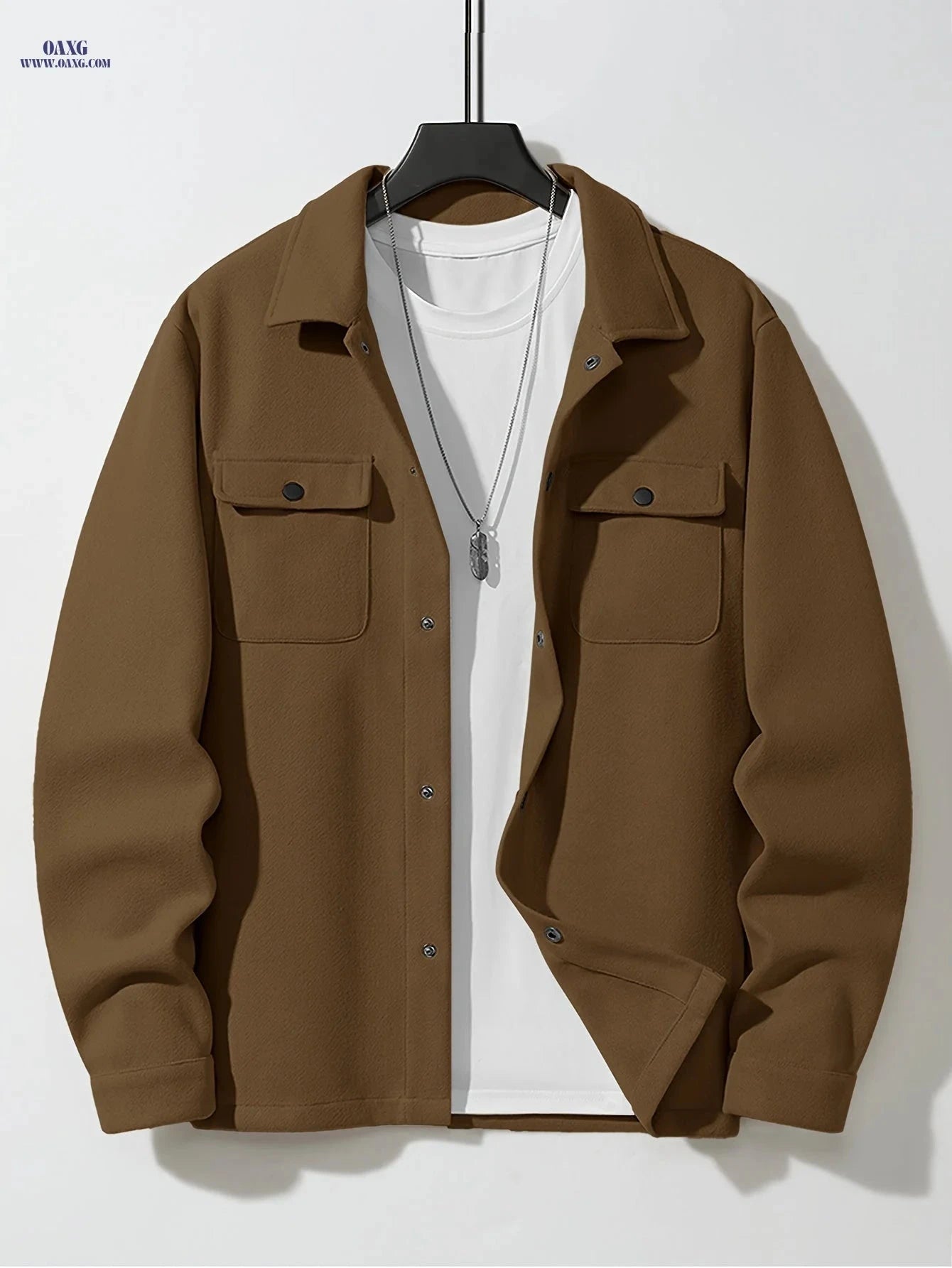 Men's Solid Color Jacket - Sporty Woolen Design for Fall/Winter   OAXG Apricot / FR XS
