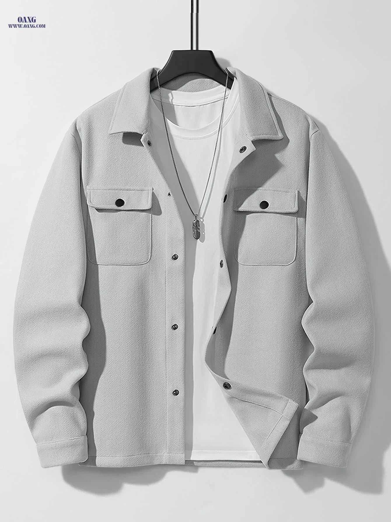 Men's Solid Color Jacket - Sporty Woolen Design for Fall/Winter   OAXG Apricot / FR XS
