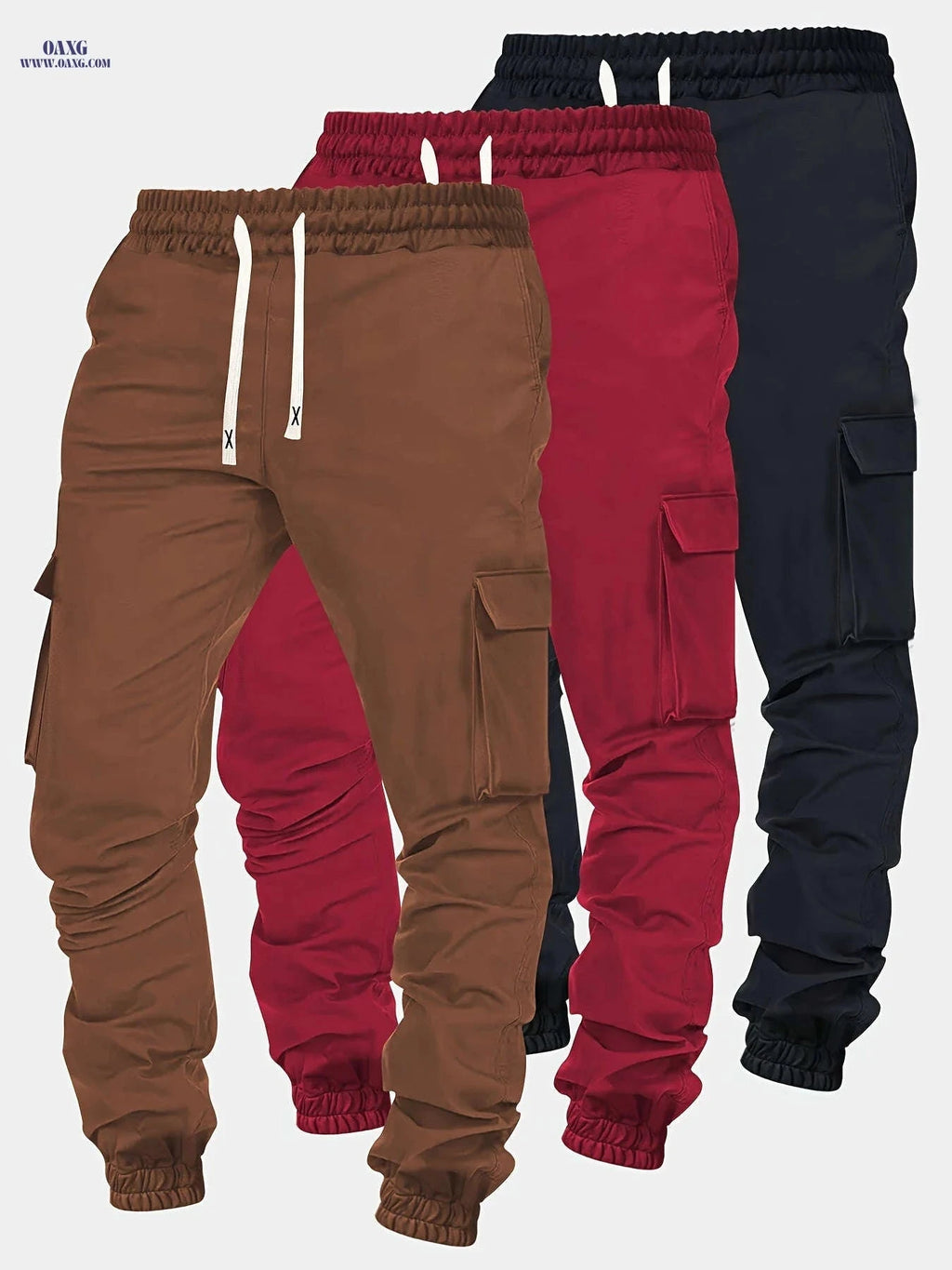 Men's Solid Color Jogger Cargo Pants - Casual Elastic Waist Trousers   OAXG 