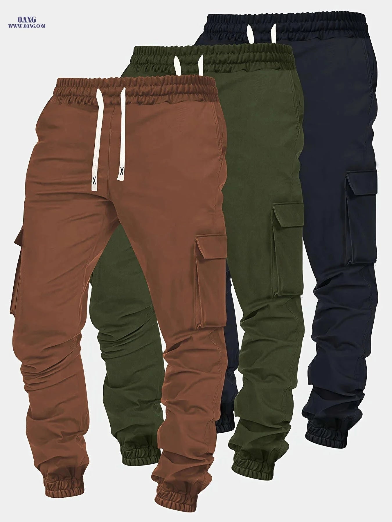 Men's Solid Color Jogger Cargo Pants - Casual Elastic Waist Trousers   OAXG 