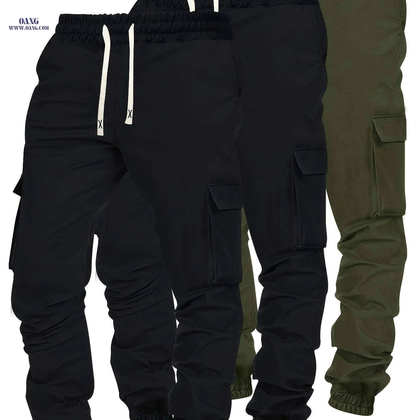 Men's Solid Color Jogger Cargo Pants - Casual Elastic Waist Trousers   OAXG Red + Marl + Black / FR S