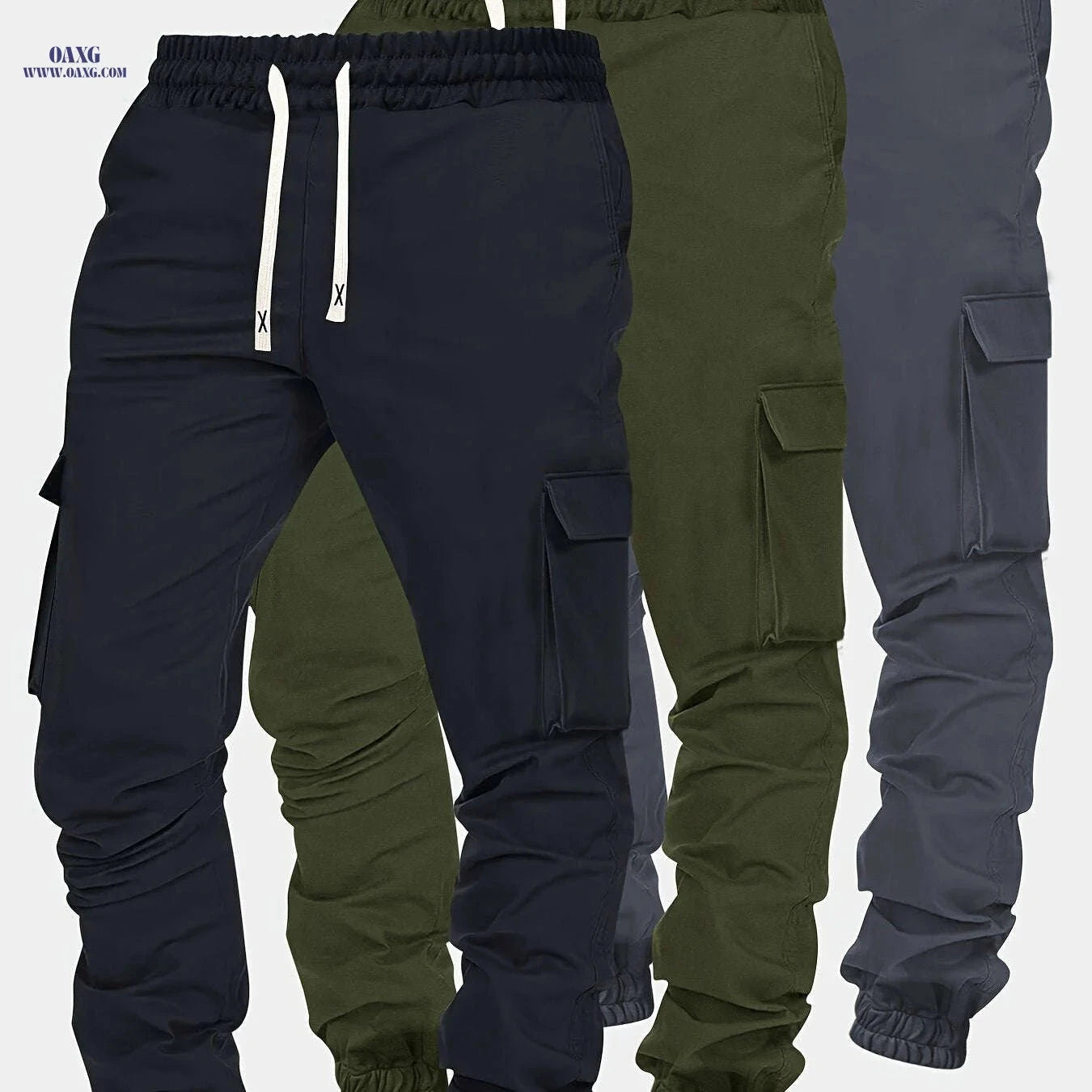 Men's Solid Color Jogger Cargo Pants - Casual Elastic Waist Trousers   OAXG Red + Marl + Black / FR S