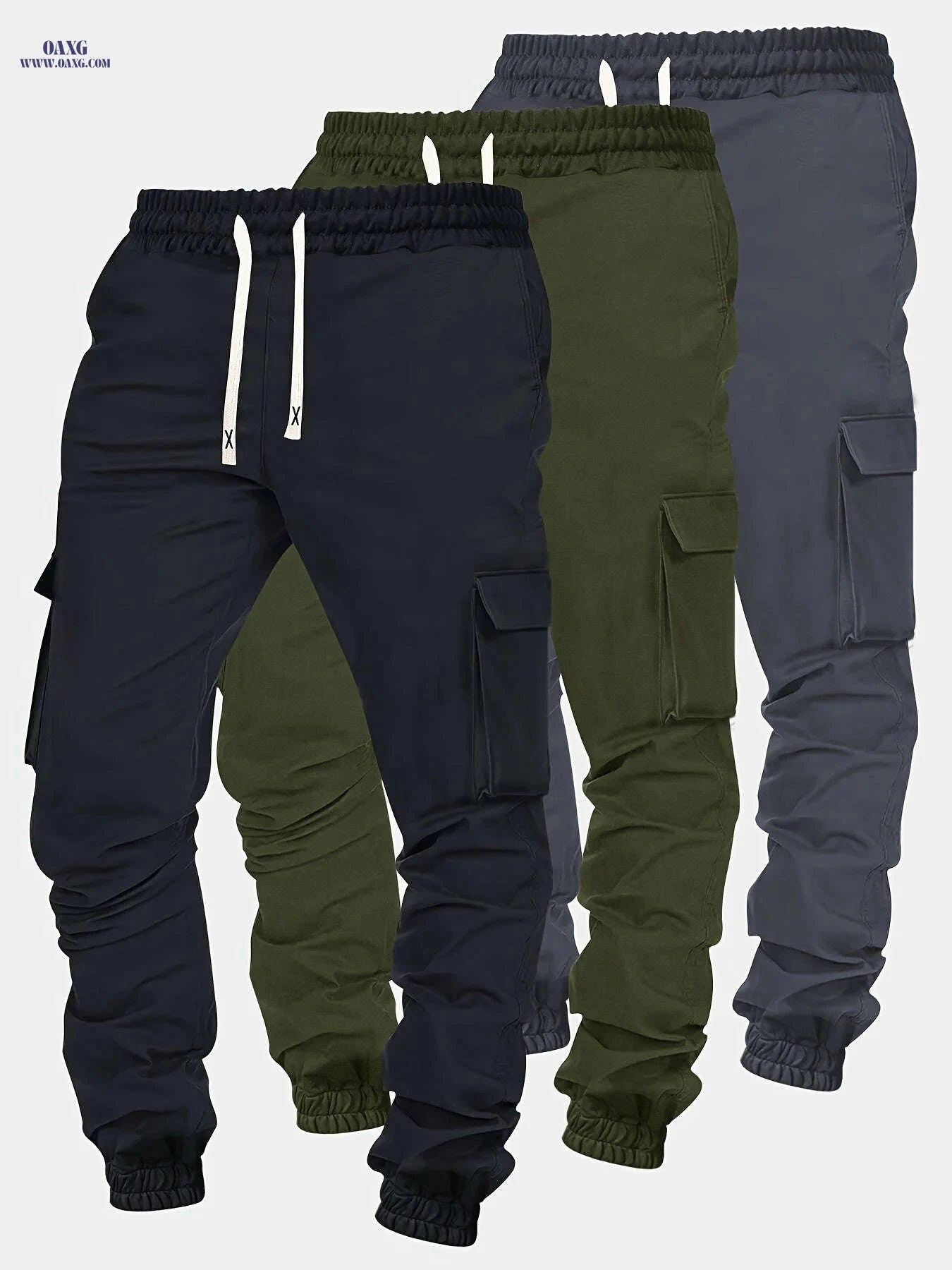 Men's Solid Color Jogger Cargo Pants - Casual Elastic Waist Trousers   OAXG Red + Marl + Black / FR S