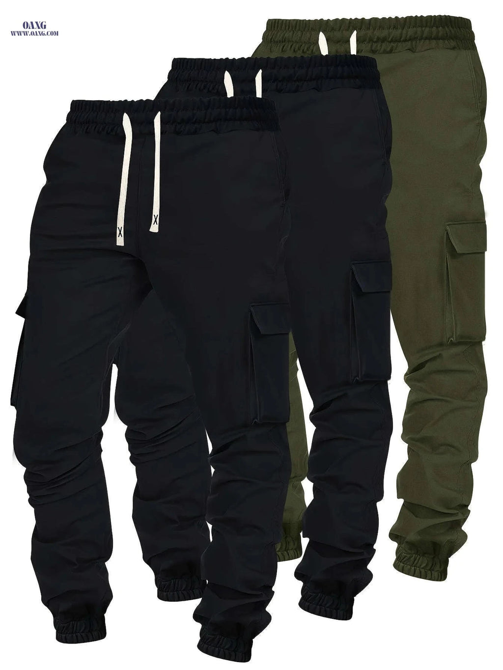 Men's Solid Color Jogger Cargo Pants - Casual Elastic Waist Trousers   OAXG 