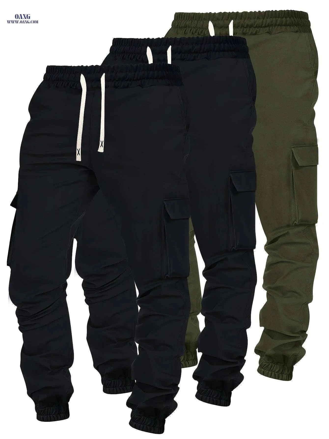 Men's Solid Color Jogger Cargo Pants - Casual Elastic Waist Trousers   OAXG 