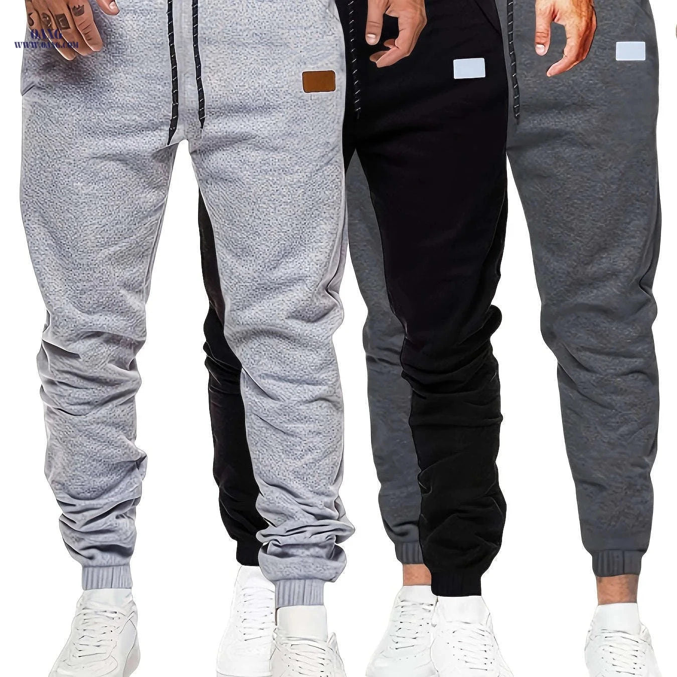 Men's Solid Color Jogger Pants - Elastic Drawstring Waist, Breathable   OAXG Black Plus Light Gray Dark Gray / FR S