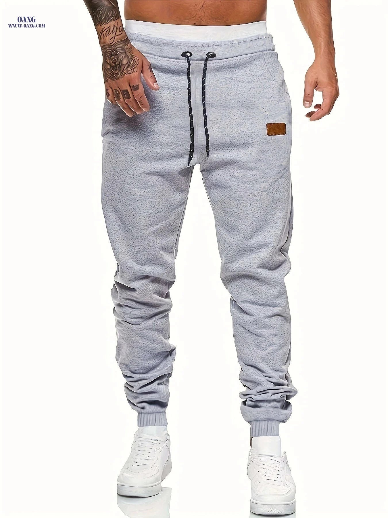 Men's Solid Color Jogger Pants - Elastic Drawstring Waist, Breathable   OAXG Black Plus Light Gray Dark Gray / FR S