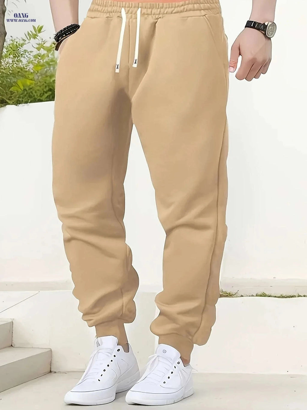 Men's Solid Color Jogger Pants - Elastic Waistband for Comfort   OAXG 