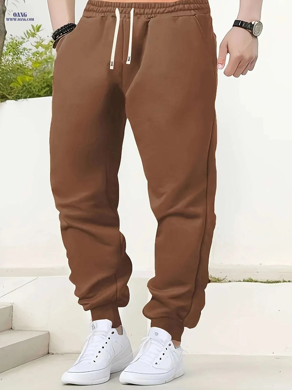 Men's Solid Color Jogger Pants - Elastic Waistband for Comfort   OAXG 