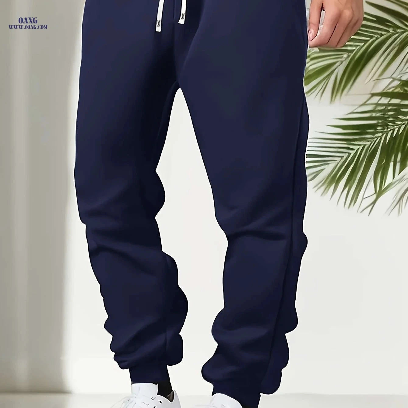 Men's Solid Color Jogger Pants - Elastic Waistband for Comfort   OAXG 