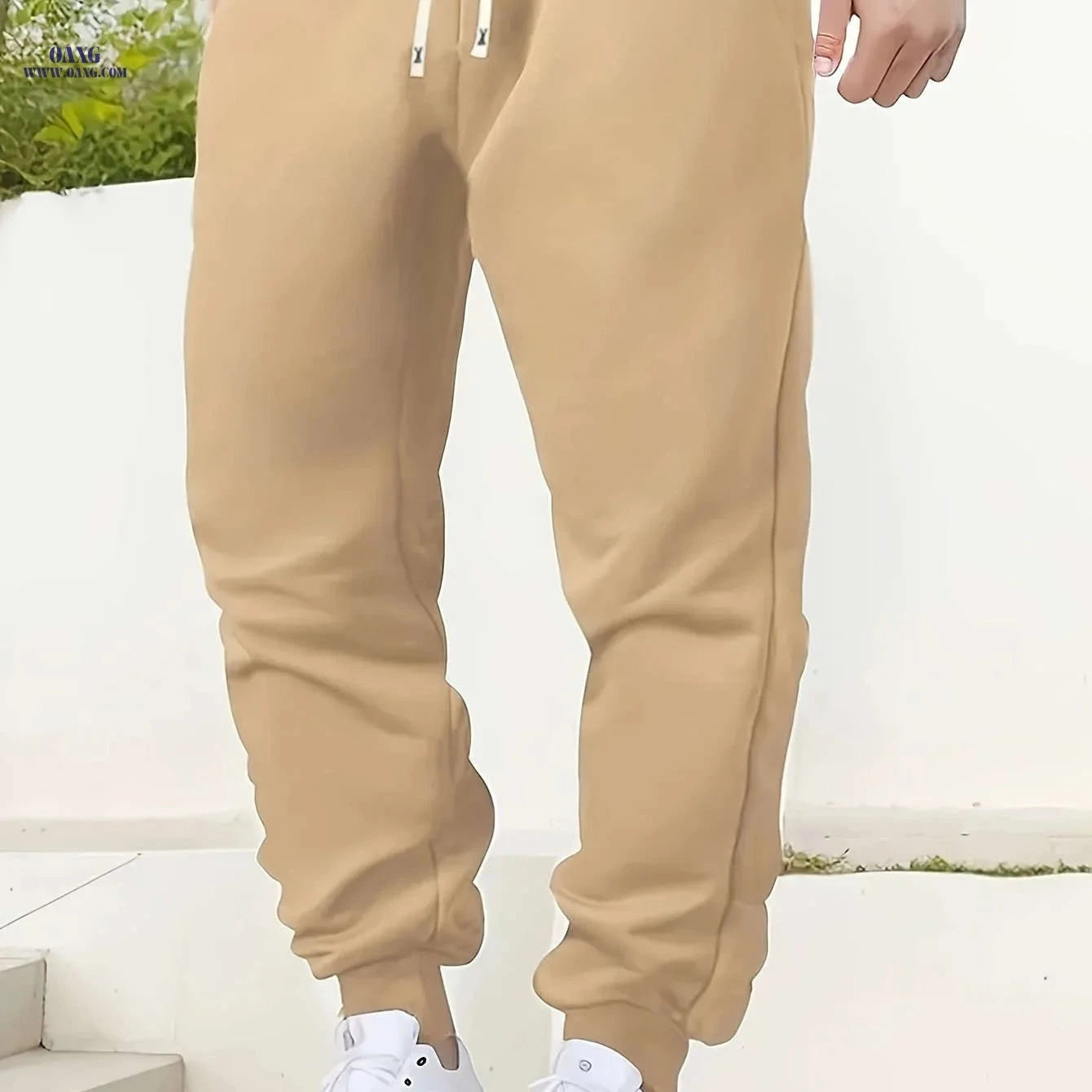 Men's Solid Color Jogger Pants - Elastic Waistband for Comfort   OAXG 