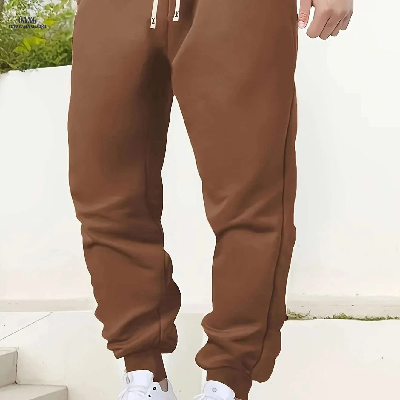 Men's Solid Color Jogger Pants - Elastic Waistband for Comfort   OAXG 